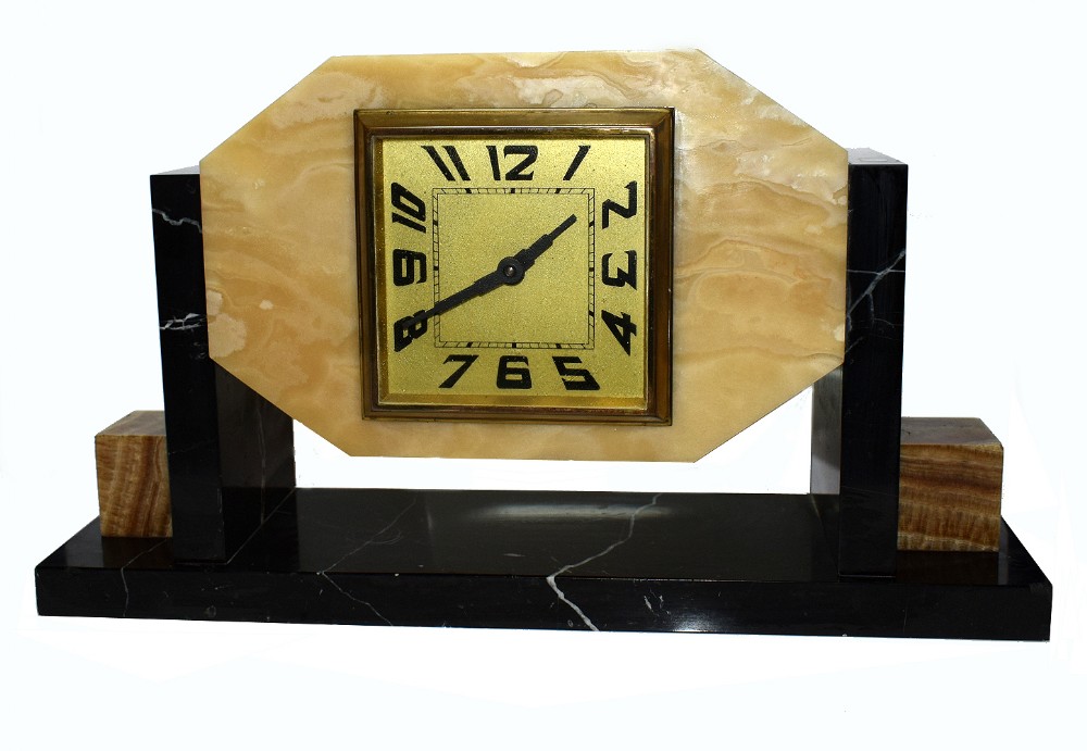 Large Art Deco Solid Marble Mantle Clock