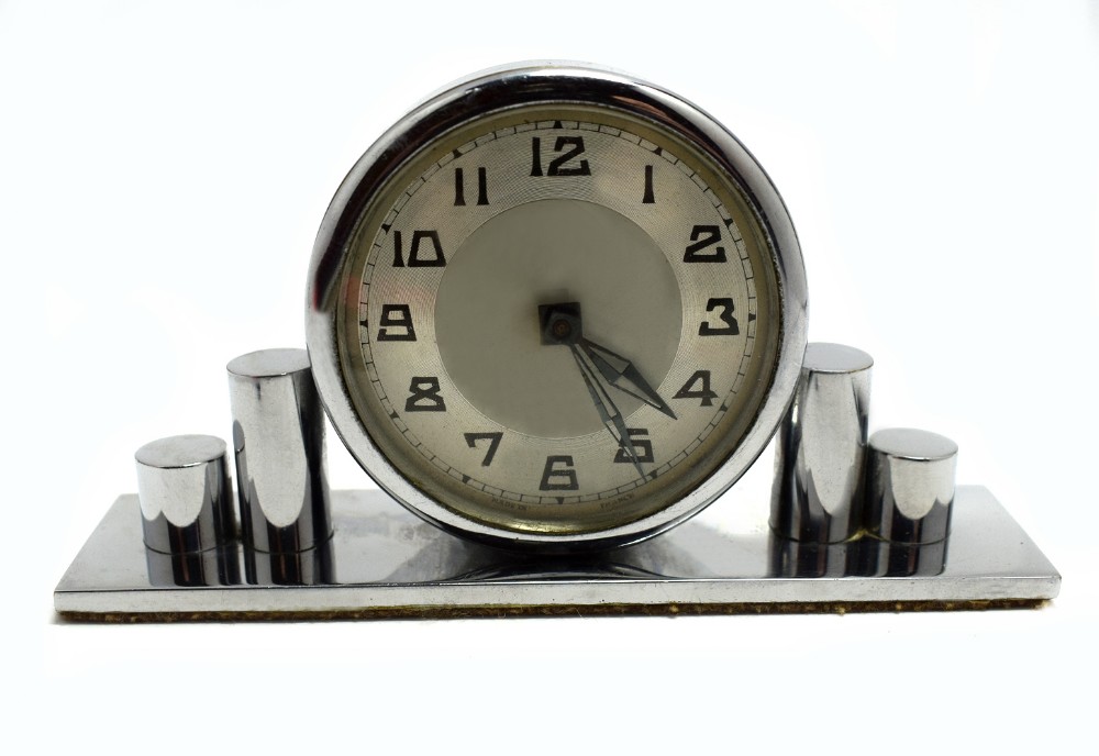 1930's Art Deco Chrome Miniature Clock