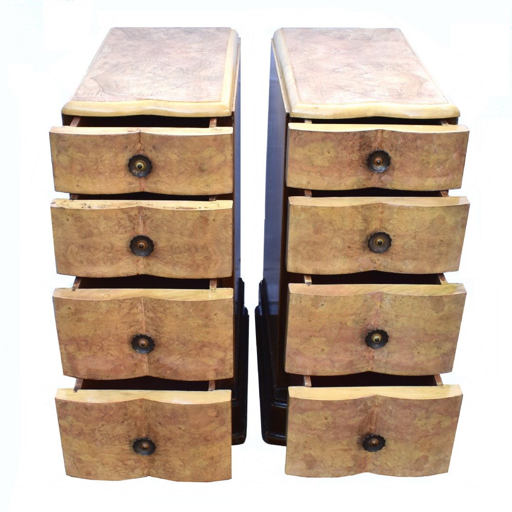 Matching Pair Of Bleached Blonde Walnut Art Deco Bedside Cabinets View V