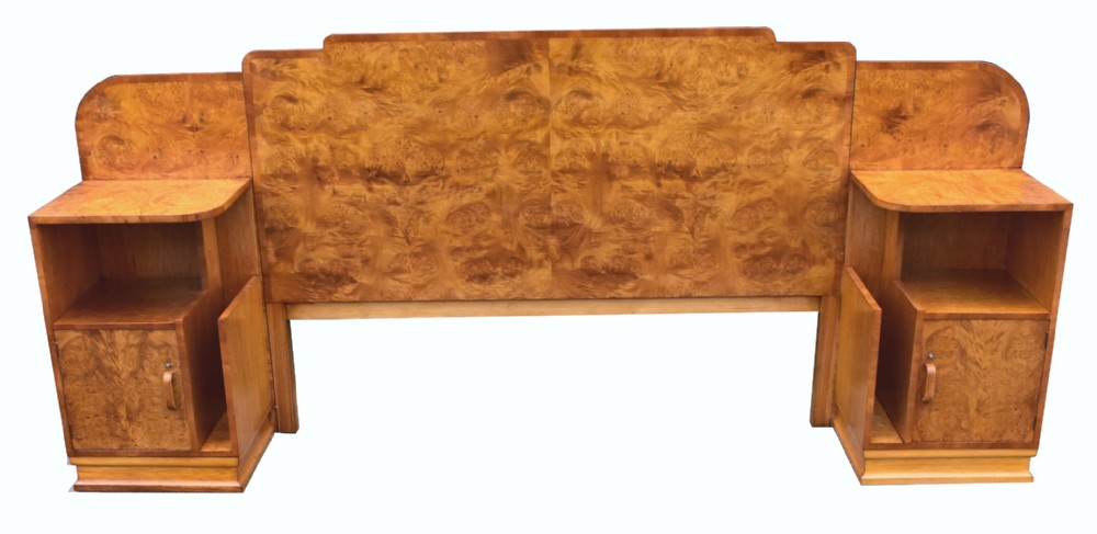 1930's Art Deco Blonde Walnut King Size Bed