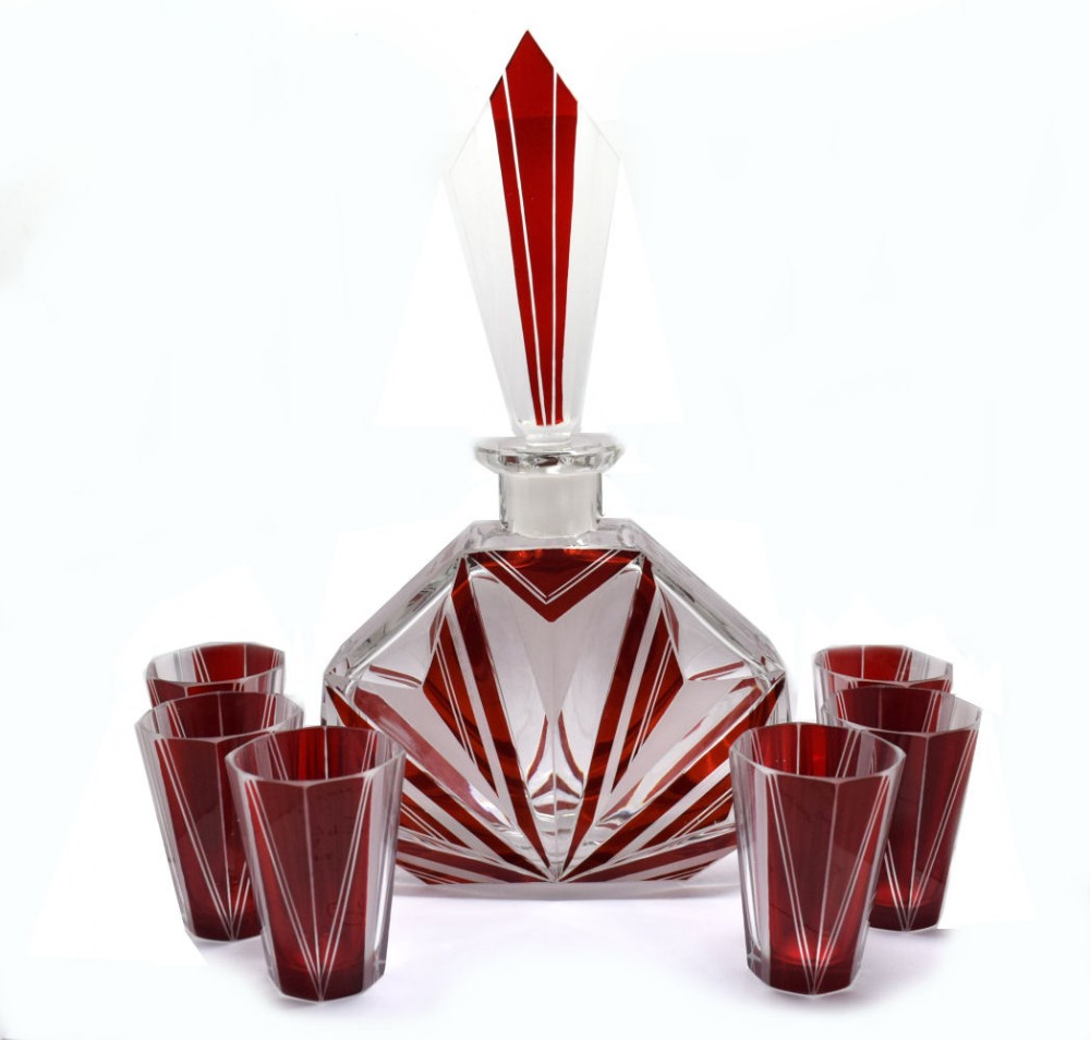 Art Deco Czech Decanter Set 
