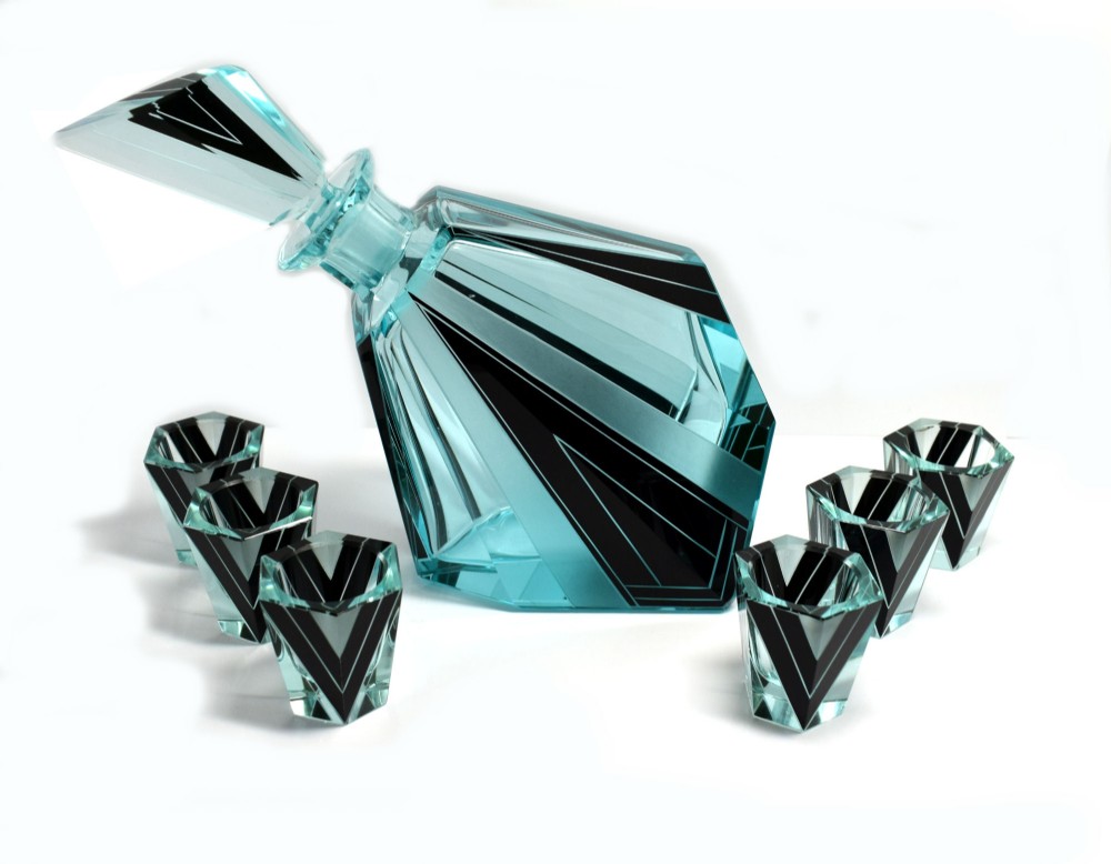 Art Deco Czech Decanter Glass Set