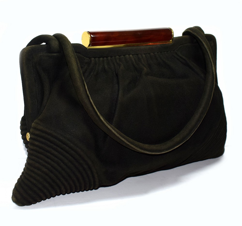 1930's Art Deco French Suede & Bakelite Hand Bag