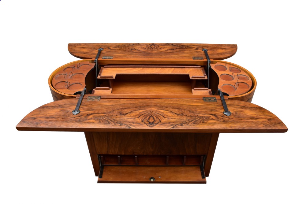 Art Deco Walnut Metamorphic Cocktail Drinks Bar View II