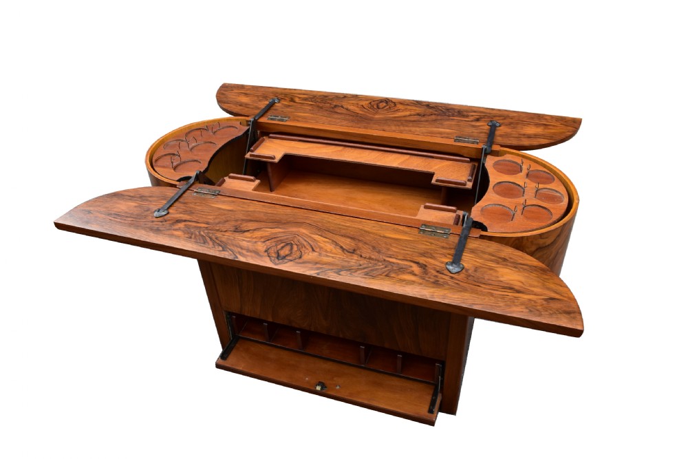 Art Deco Walnut Metamorphic Cocktail Drinks Bar View IV