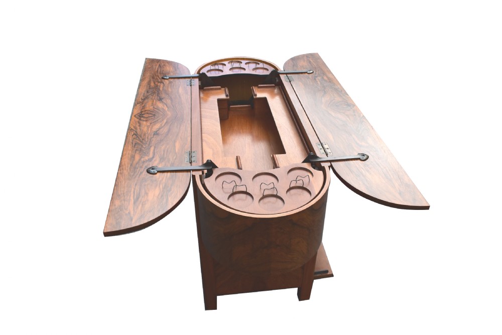 Art Deco Walnut Metamorphic Cocktail Drinks Bar View V