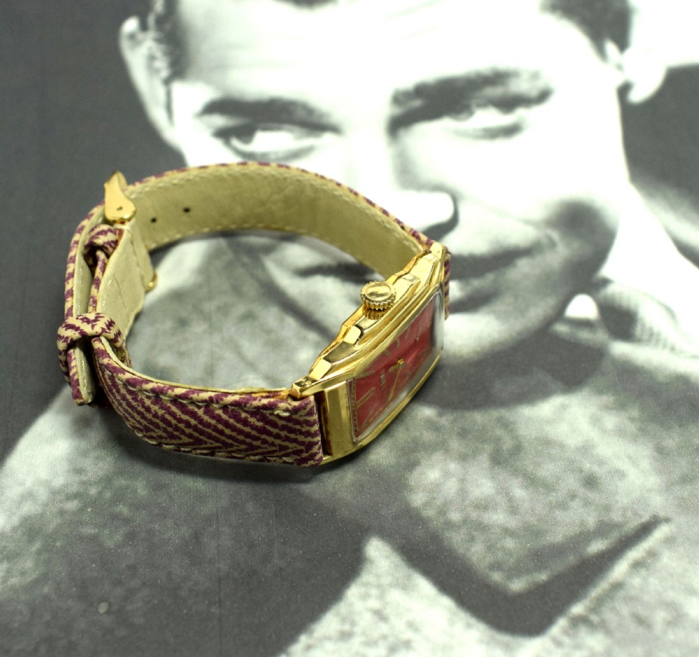 Art Deco 14K Gold Cherry Red Gents Wristwatch By Elgin, Newly Serviced. View III