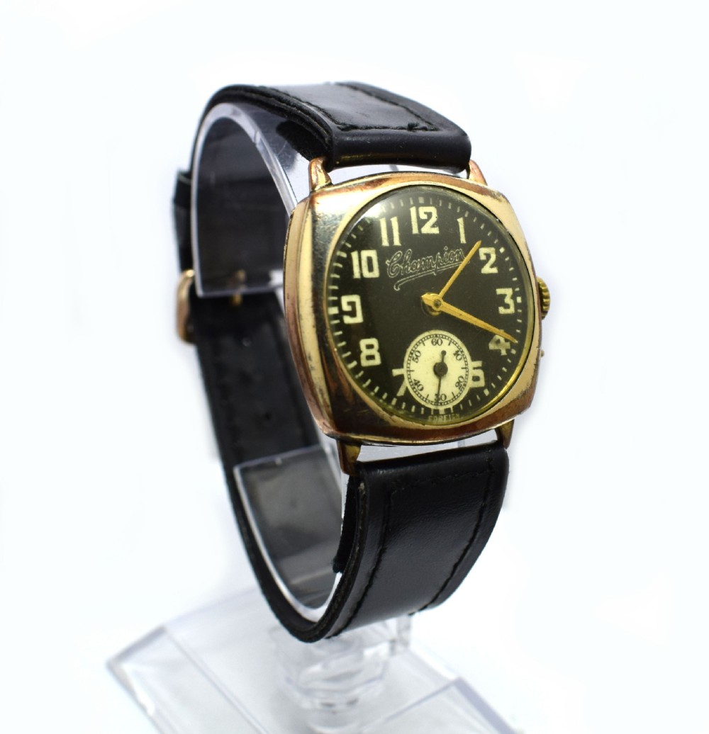 1930's Art Deco Gents Rose Gold Plated Cushion Wrist Watch View III