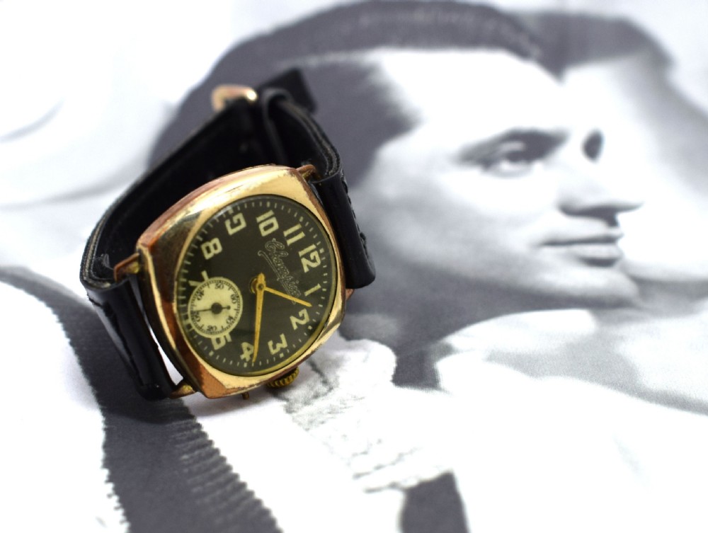 1930's Art Deco Gents Rose Gold Plated Cushion Wrist Watch View VIII