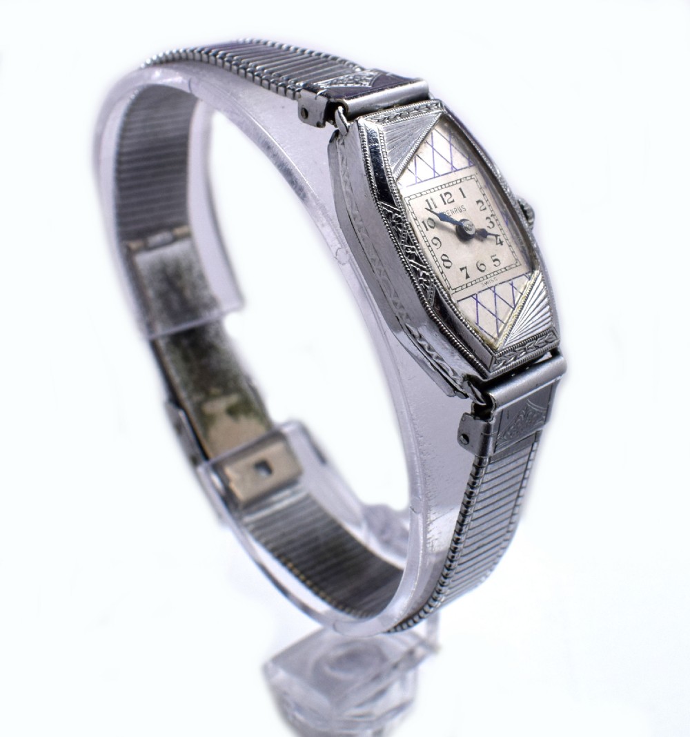 1930's Ladies Art Deco White 14k Gold Enamel Watch View II