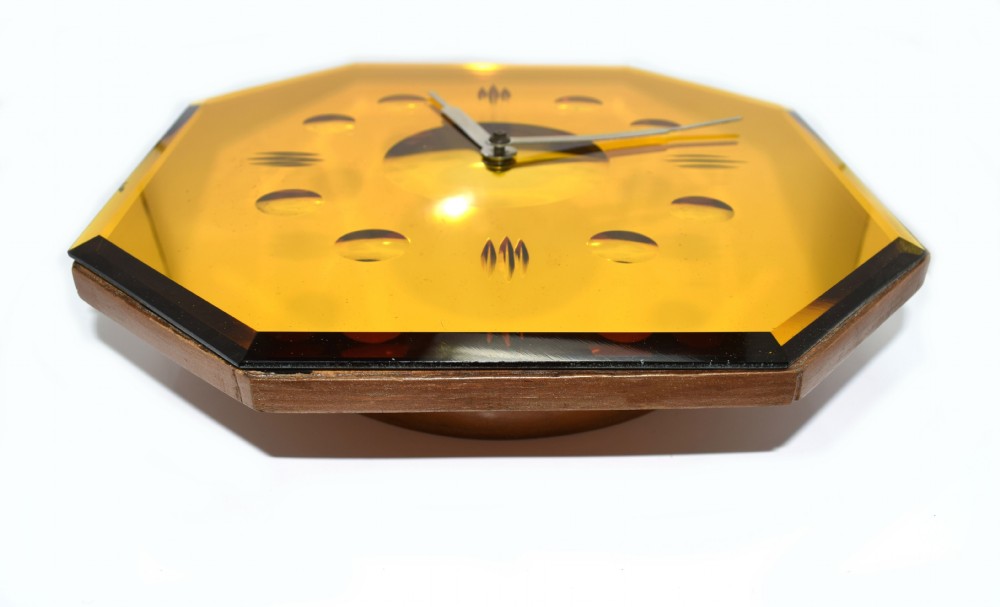 Rare Art Deco 1930's Yellow Mirror Wall Clock  View IV