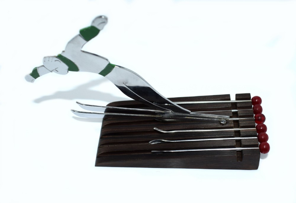 French Art Deco Ski Jumper Cocktail Sticks Picks Barware Sudre, 1930's  View II