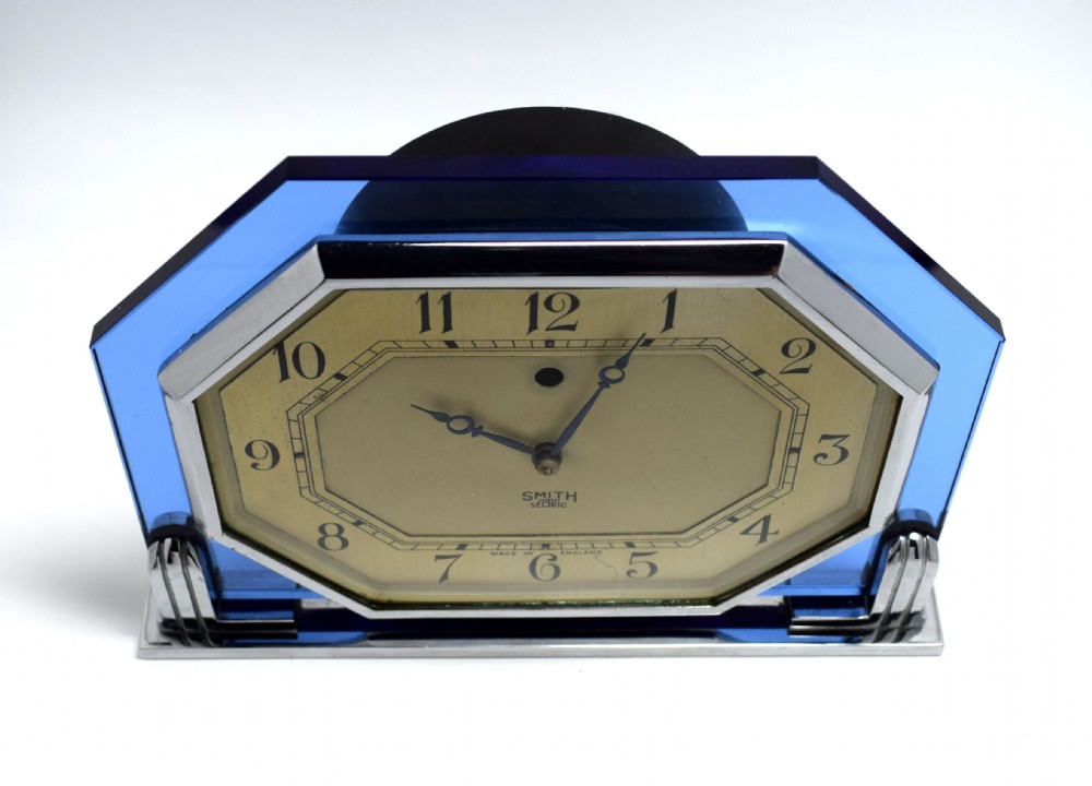 Art Deco 1930's Blue Glass Clock By Smiths View III