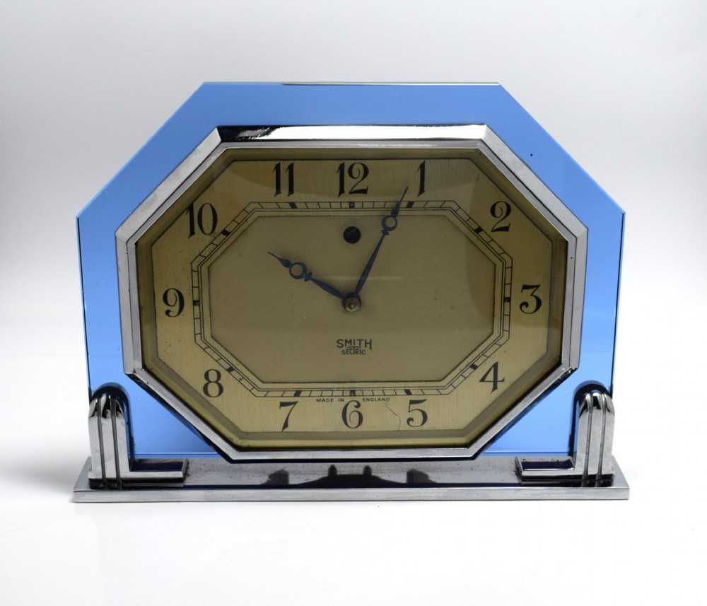 Art Deco 1930's Blue Glass Clock By Smiths View IV