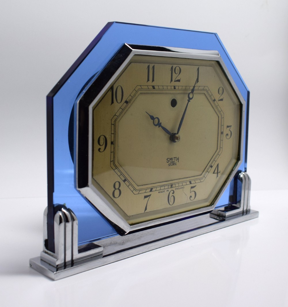 Art Deco 1930's Blue Glass Clock By Smiths View V