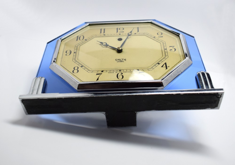 Art Deco 1930's Blue Glass Clock By Smiths View VI