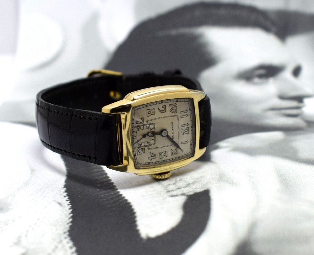 Art Deco 14 Karat Gold Filled Gents Watch by Hamilton View VI