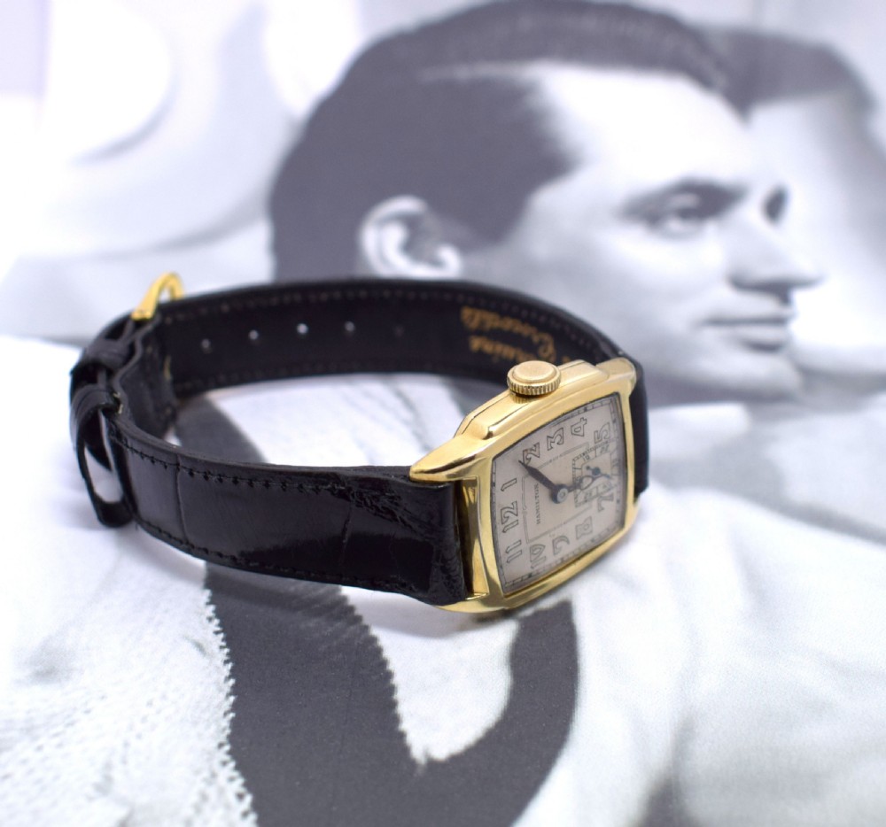 Art Deco 14 Karat Gold Filled Gents Watch by Hamilton View VII