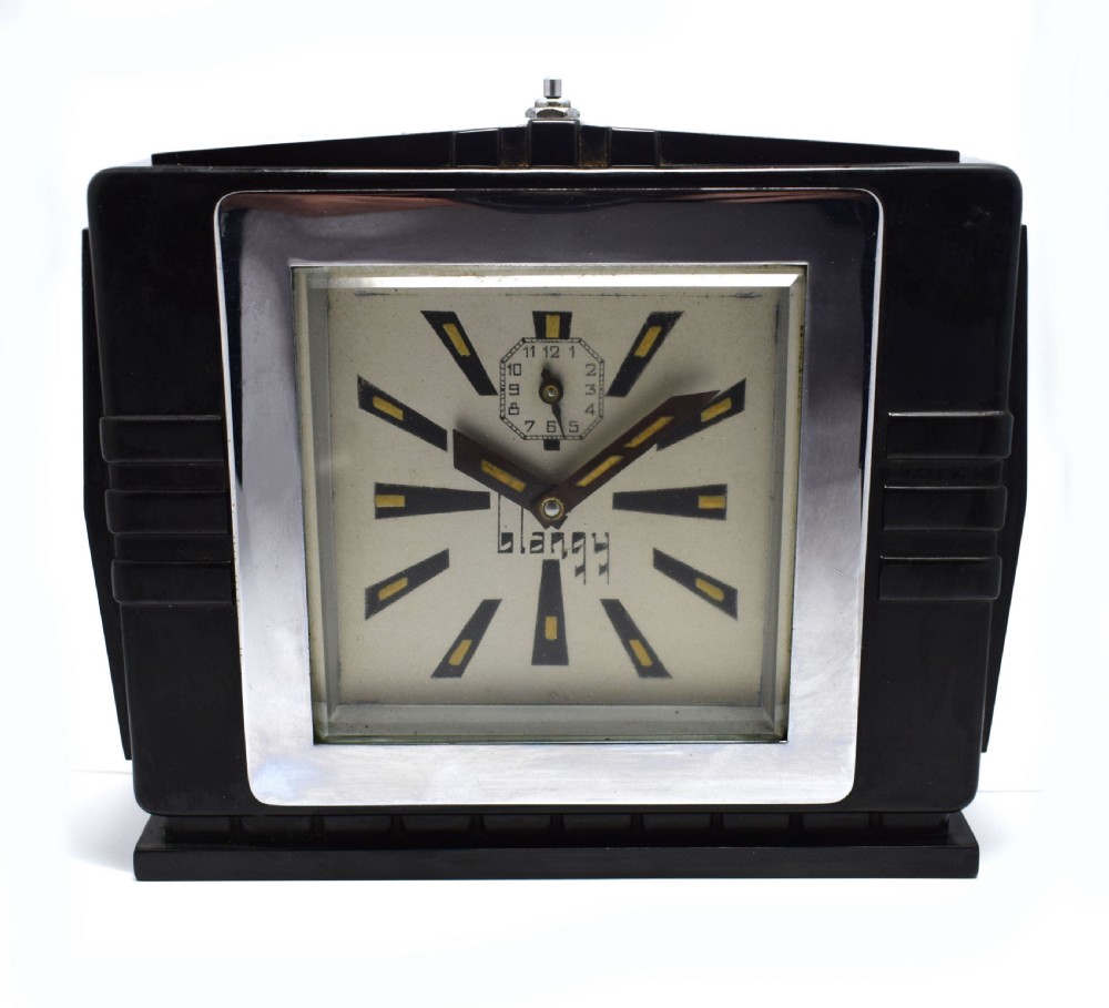 1930's Art Deco Black Bakelite Clock By Blangy
