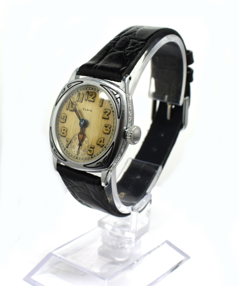 Stunning Art Deco White Gold Filled Gents Wristwatch by Elgin