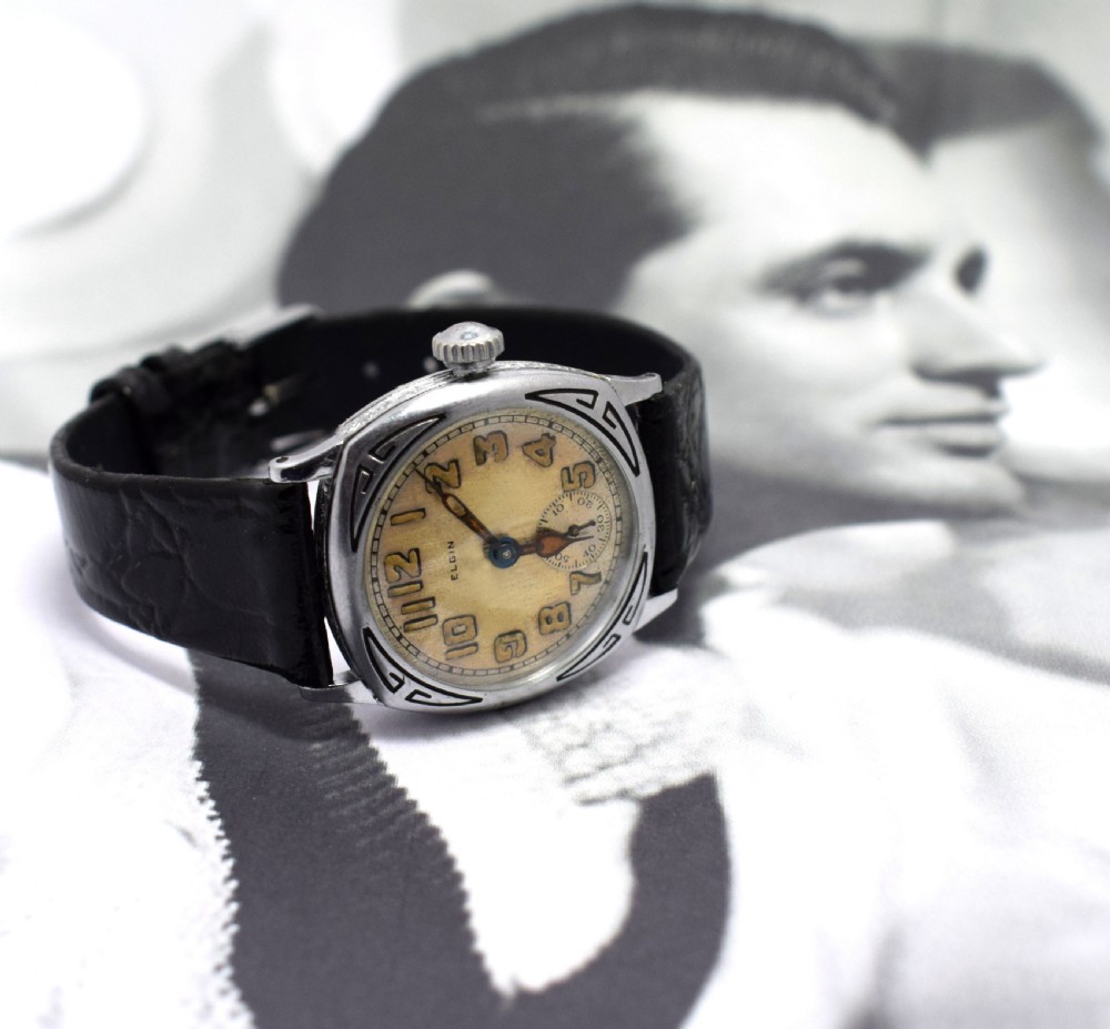 Stunning Art Deco White Gold Filled Gents Wristwatch by Elgin View IV