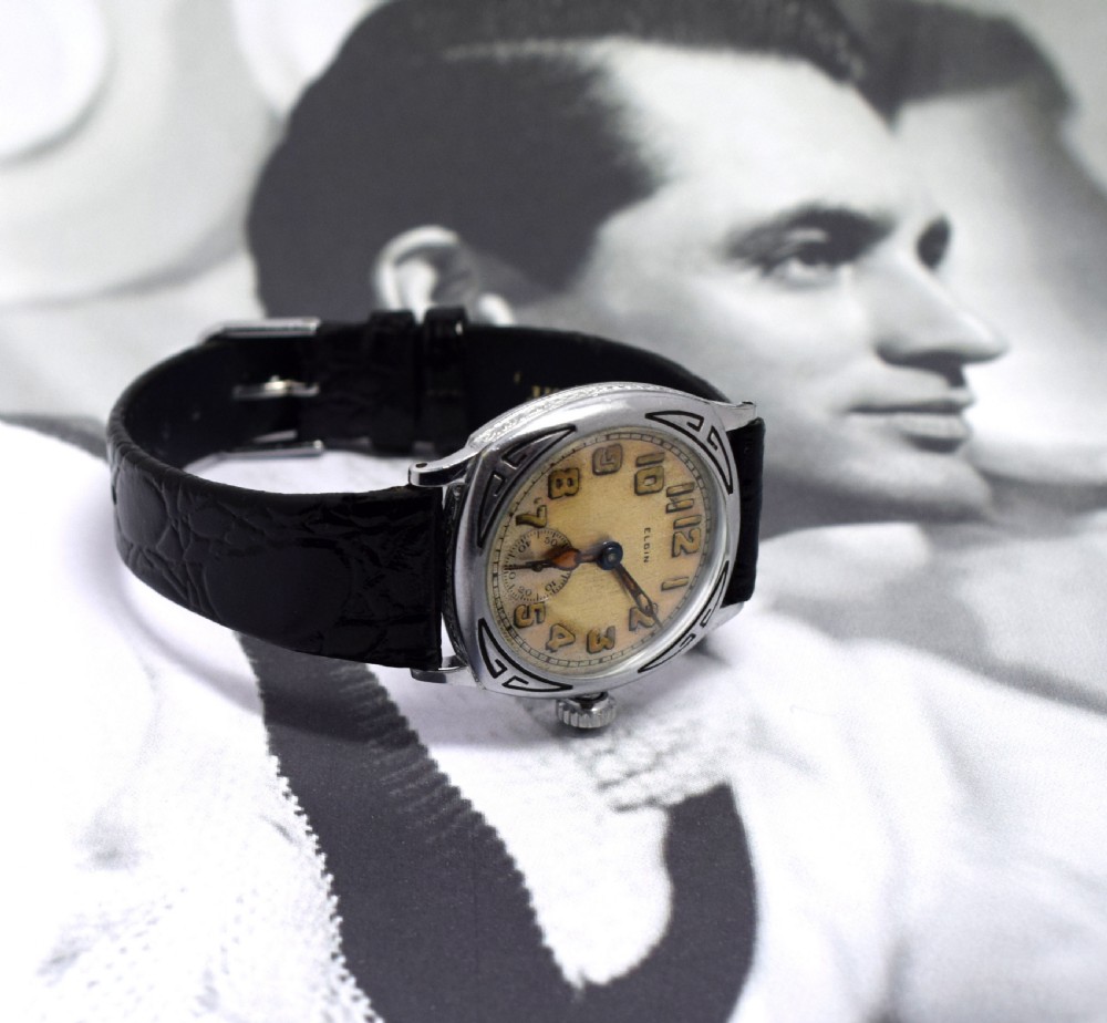 Stunning Art Deco White Gold Filled Gents Wristwatch by Elgin View V