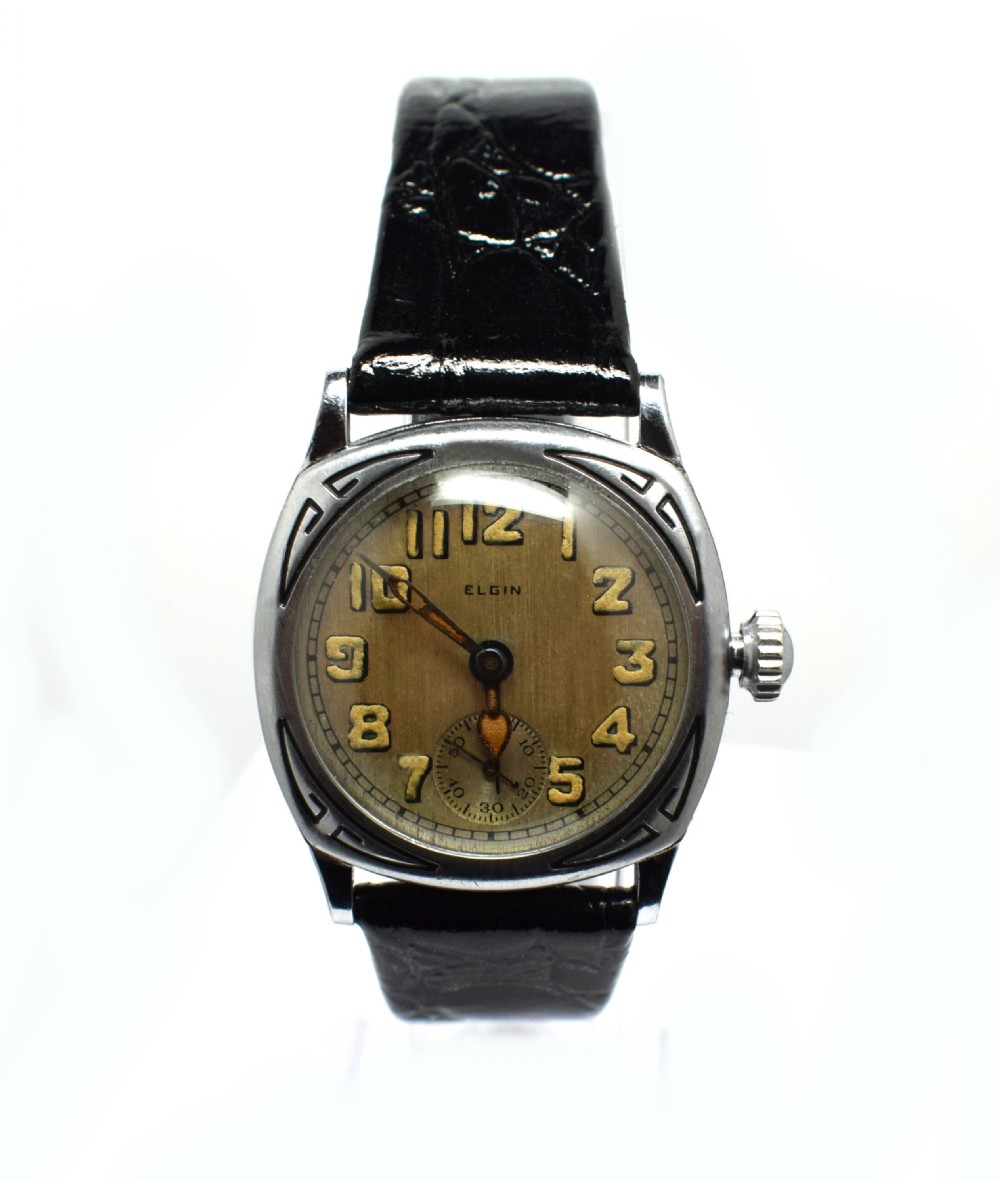 Stunning Art Deco White Gold Filled Gents Wristwatch by Elgin View VII
