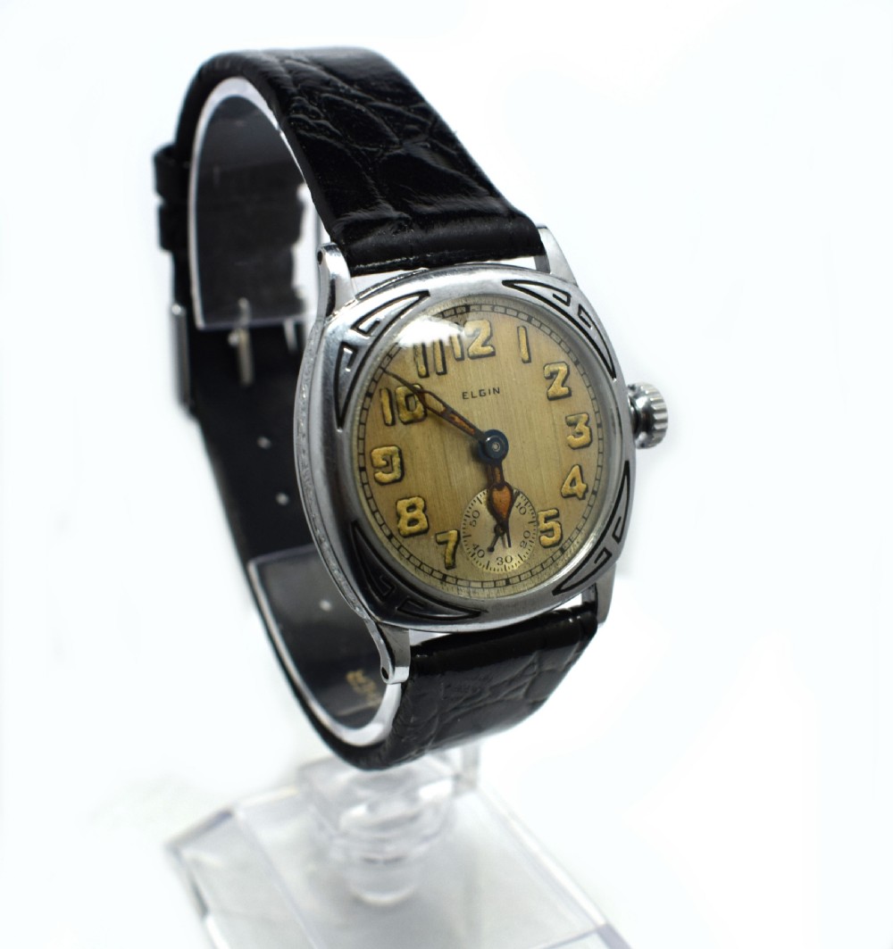 Stunning Art Deco White Gold Filled Gents Wristwatch by Elgin View VIII