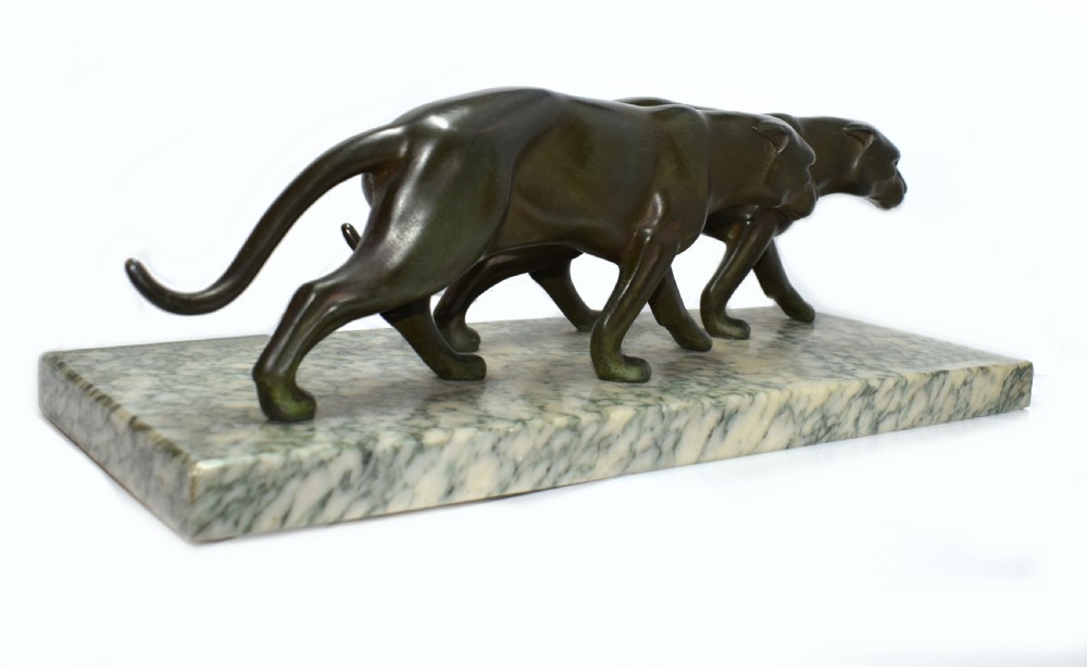 Art Deco Panther Figures On A Solid Marble Base, 1930's View III