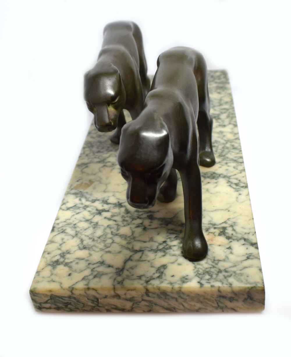Art Deco Panther Figures On A Solid Marble Base, 1930's View V