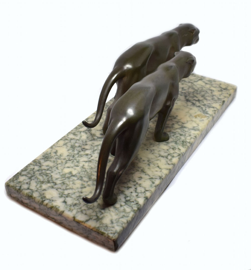 Art Deco Panther Figures On A Solid Marble Base, 1930's View VI