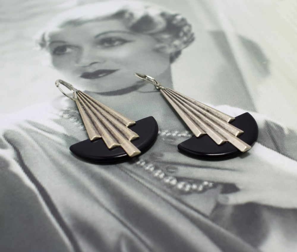Wonderful Art Deco Fan Shaped Earrings View IV