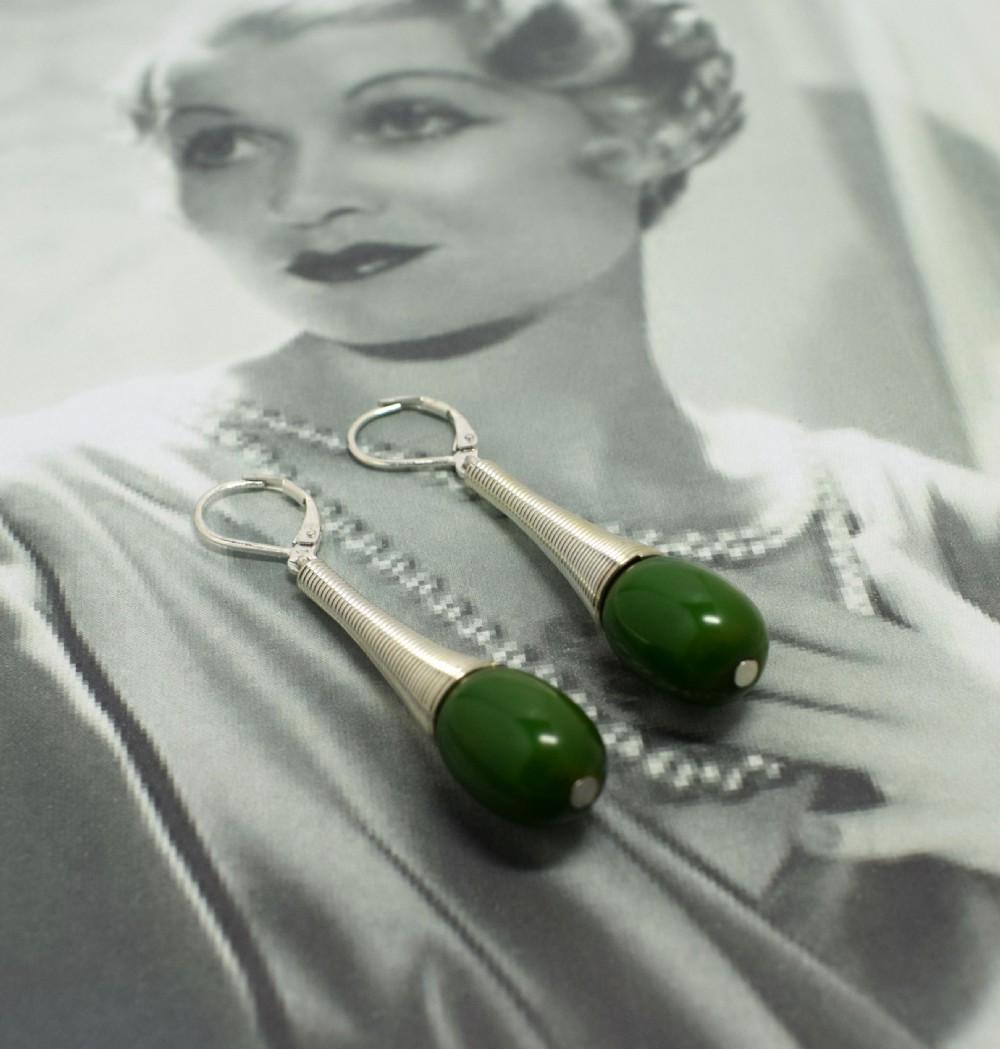 Art Deco Modernist Pair Of Phenolic And Chrome Bakelite Earrings View III