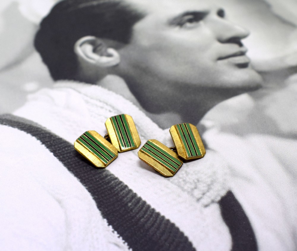1930s Art Deco Gents's Matching Pair of Enamel Cufflinks View II