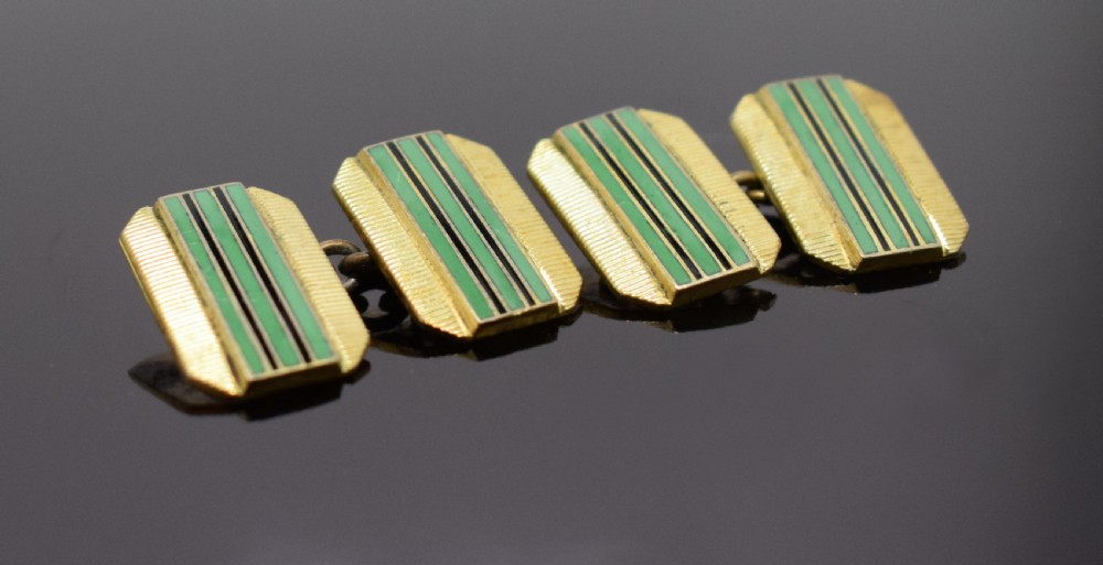 1930s Art Deco Gents's Matching Pair of Enamel Cufflinks View III