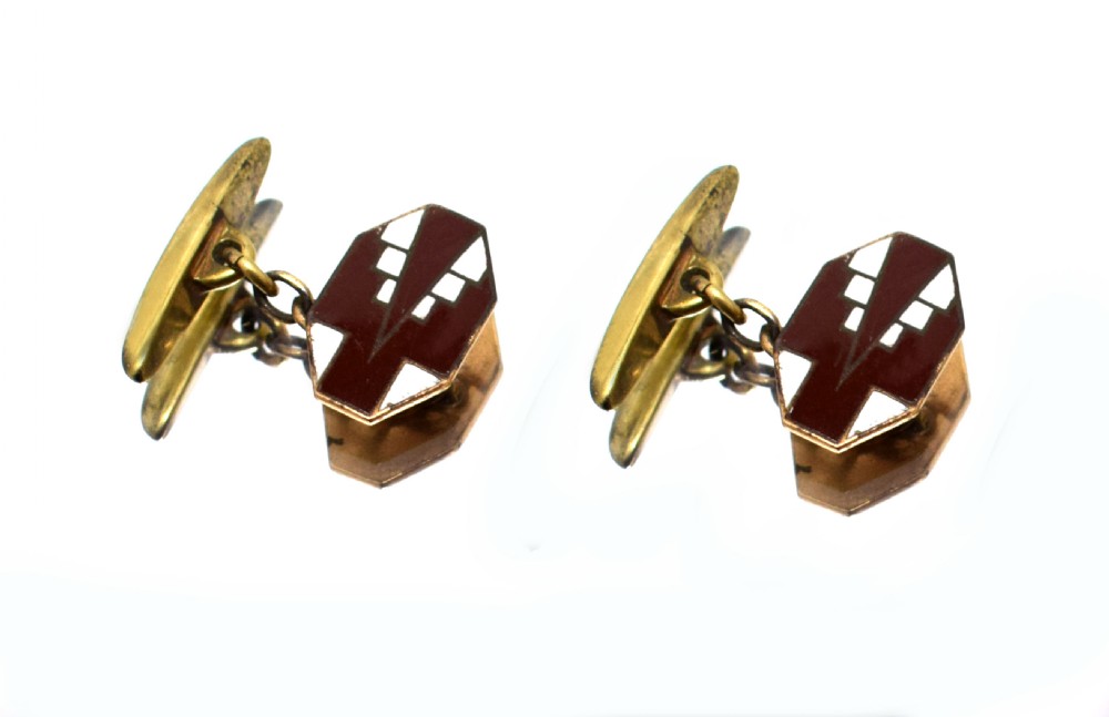 1930s Art Deco Gents's Skyscraper Enamel Cufflinks