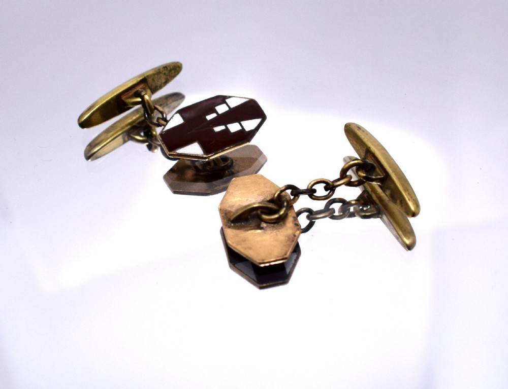 1930s Art Deco Gents's Skyscraper Enamel Cufflinks View II