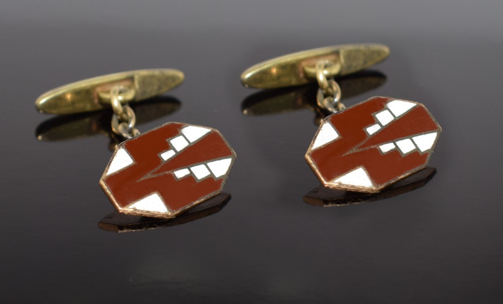 1930s Art Deco Gents's Skyscraper Enamel Cufflinks View IV