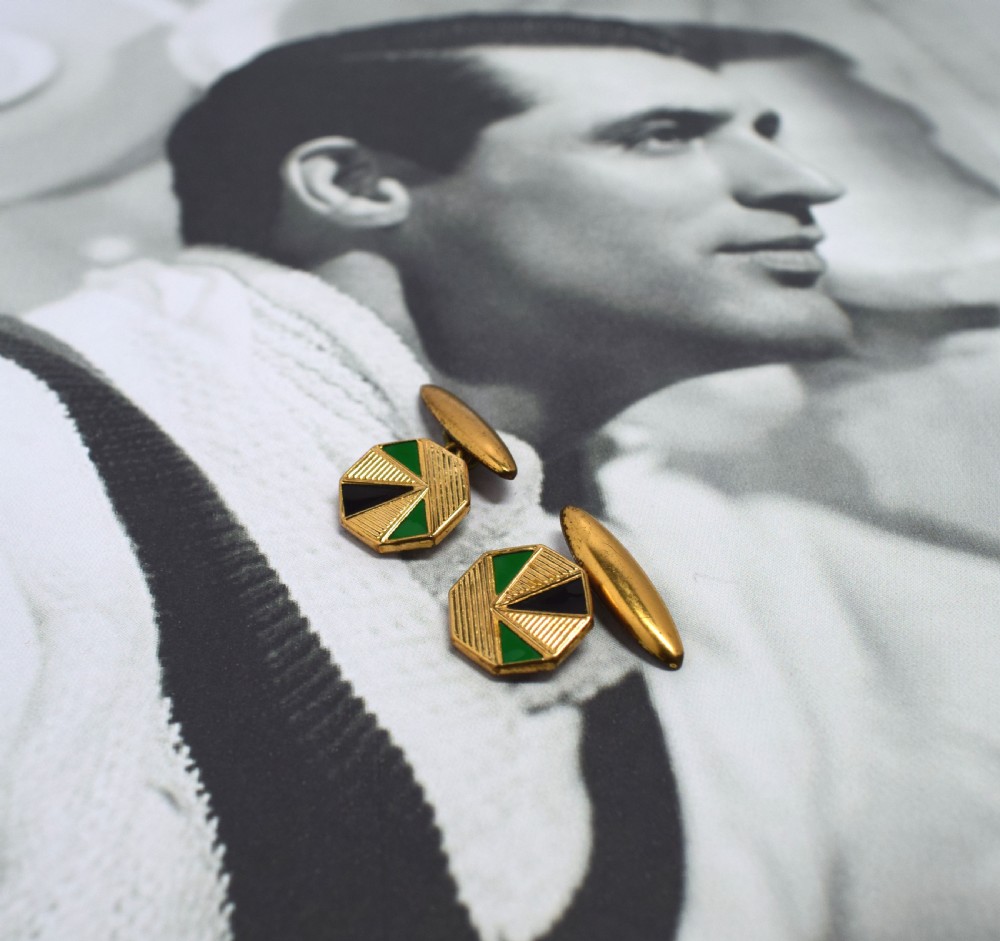 1930s Art Deco Gents's Matching Pair of Enamel Cufflinks View II