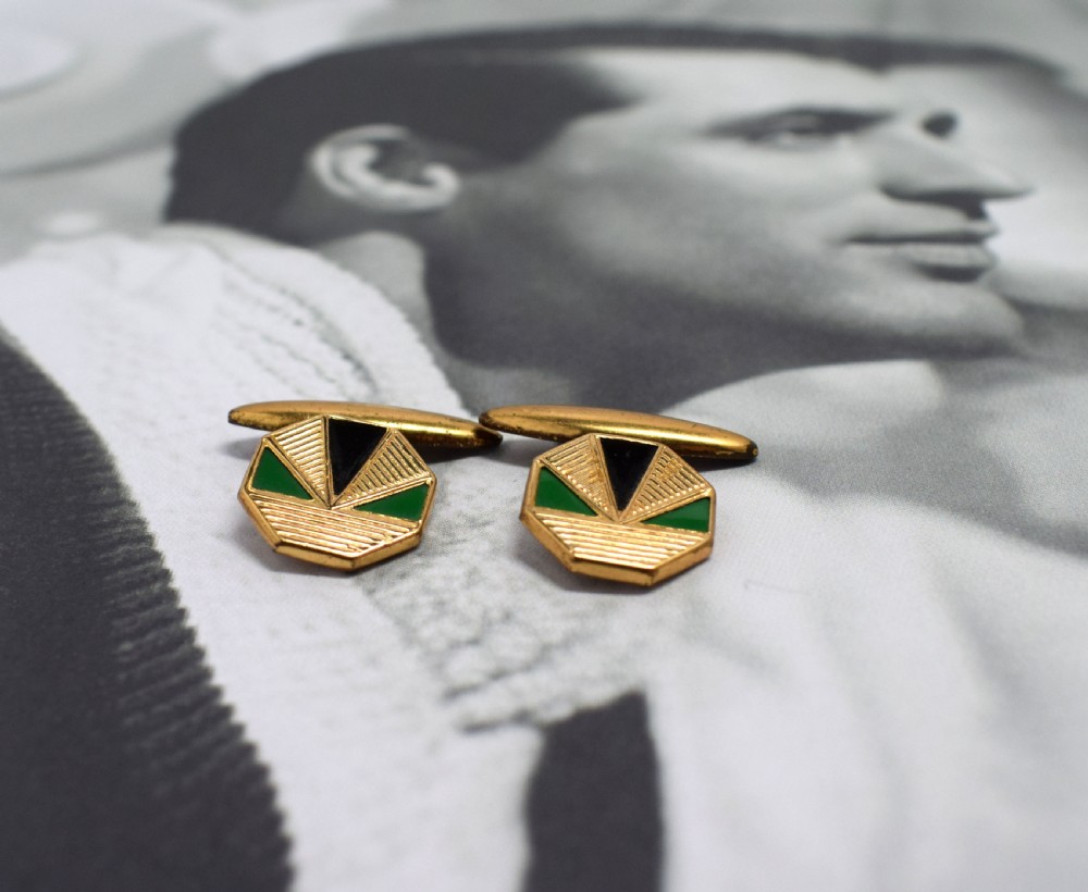 1930s Art Deco Gents's Matching Pair of Enamel Cufflinks View III