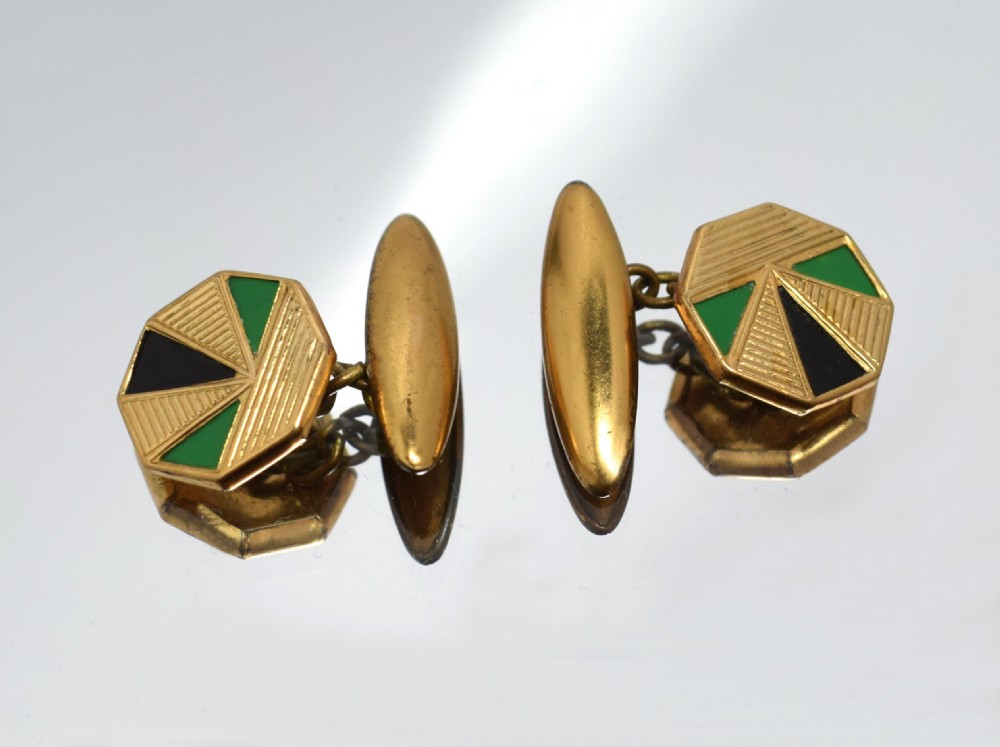 1930s Art Deco Gents's Matching Pair of Enamel Cufflinks View IV