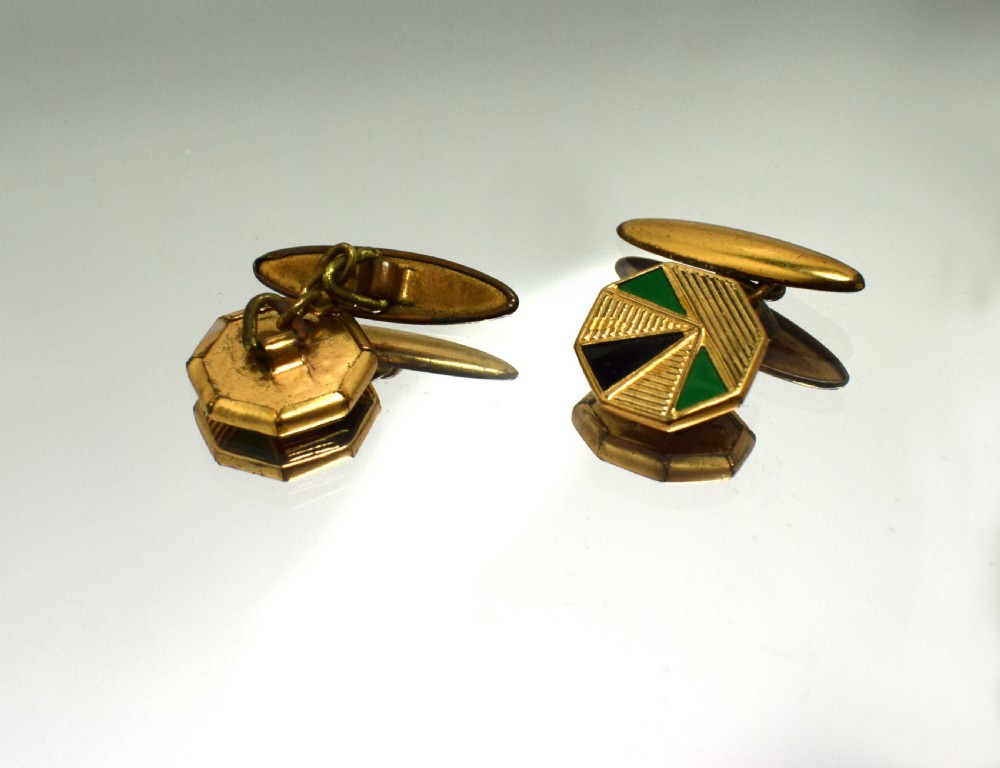 1930s Art Deco Gents's Matching Pair of Enamel Cufflinks View V