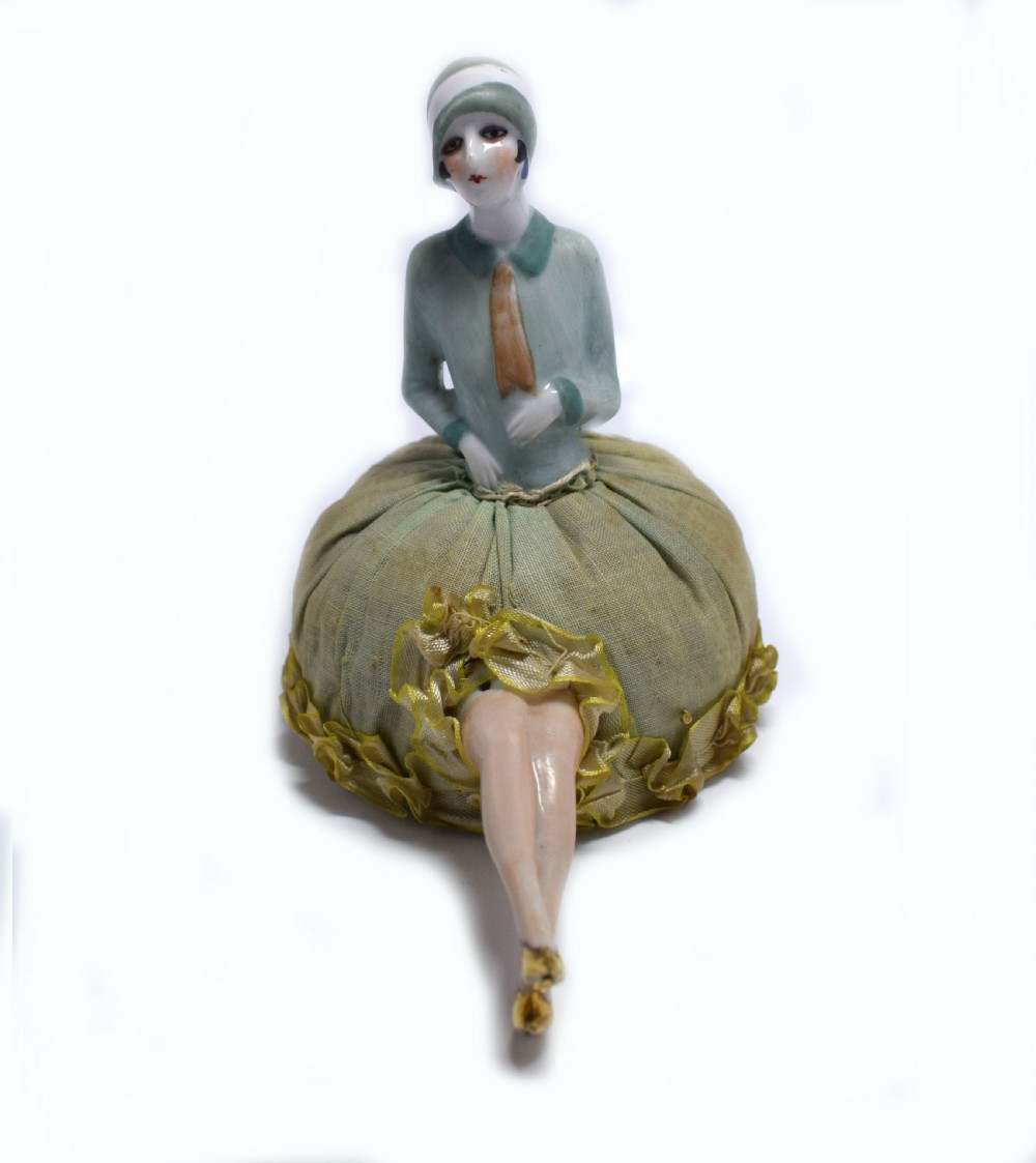 Art Deco German Flapper Girl Pin Cushion With Legs