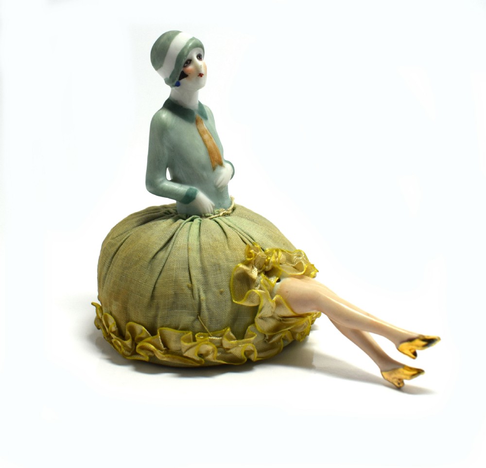 Art Deco German Flapper Girl Pin Cushion With Legs View II