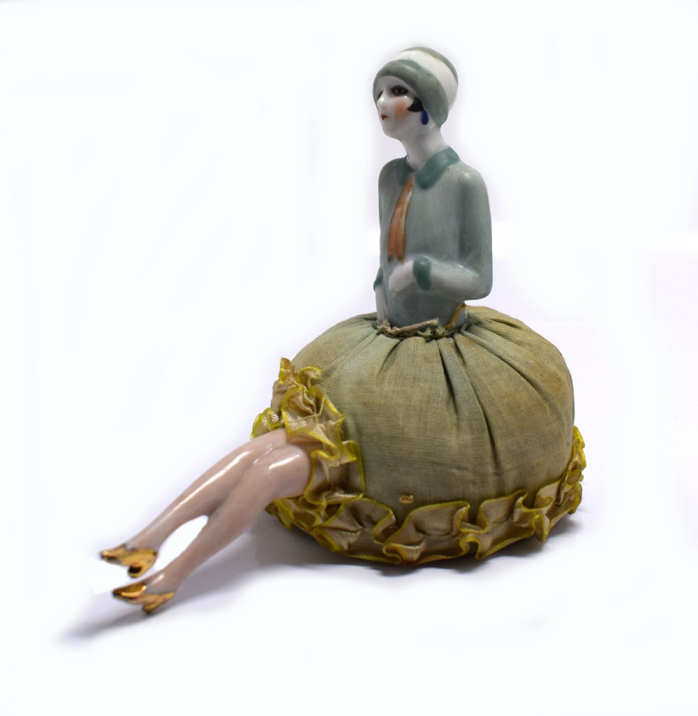 Art Deco German Flapper Girl Pin Cushion With Legs View V