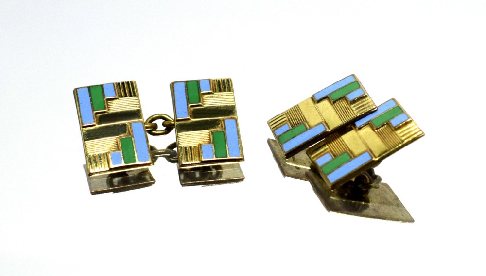 Art Deco Rolled Gold And Enamel Gents Cufflinks View II