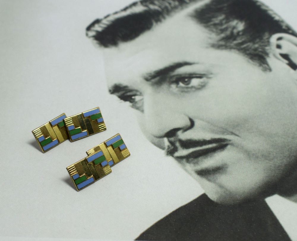 Art Deco Rolled Gold And Enamel Gents Cufflinks View V