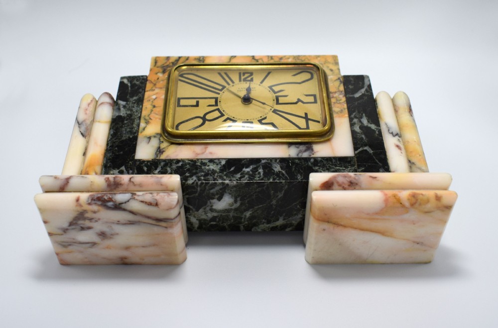 1930's Art Deco French Marble Clock By Langlois View VI