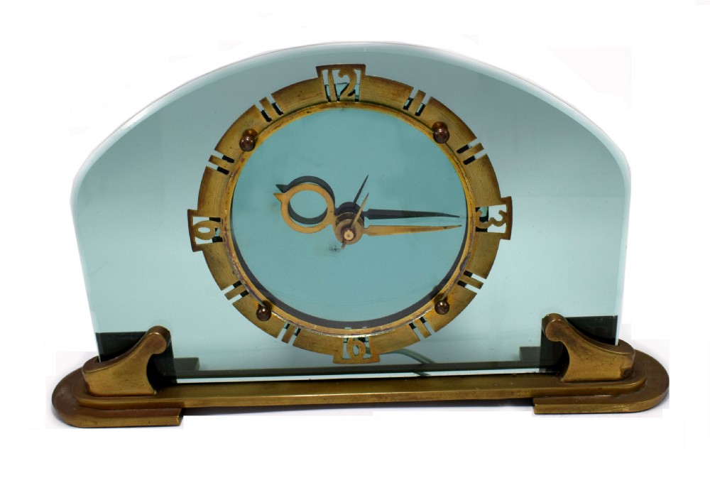 Rare and Stunning BEM LTD Art Deco Glass, Brass Electric Mantle Clock