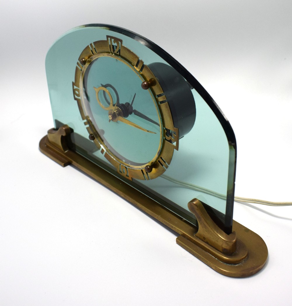 Rare and Stunning BEM LTD Art Deco Glass, Brass Electric Mantle Clock View III